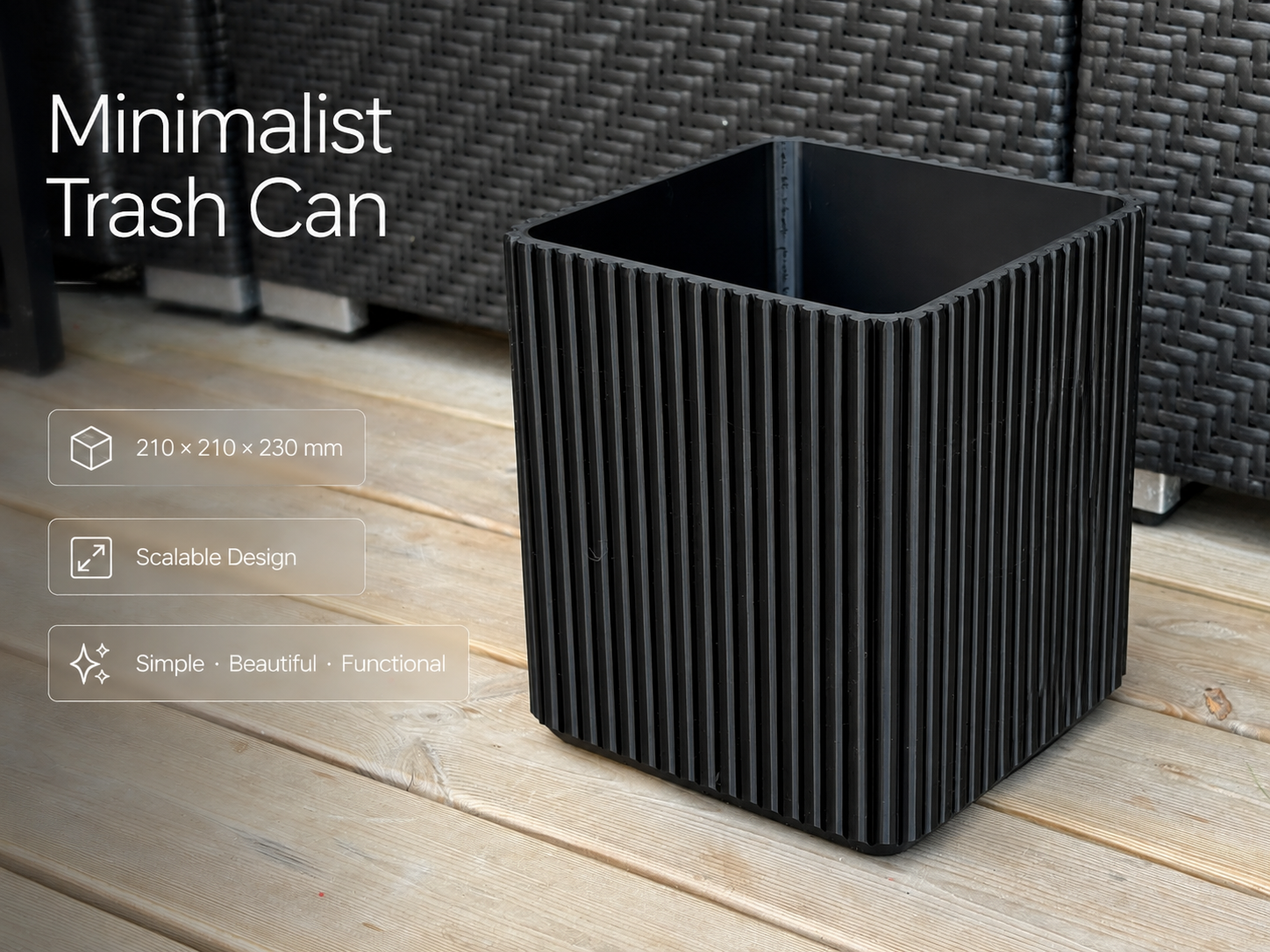 Ribbed and Sturdy Minimalist Trash Can – Full Size