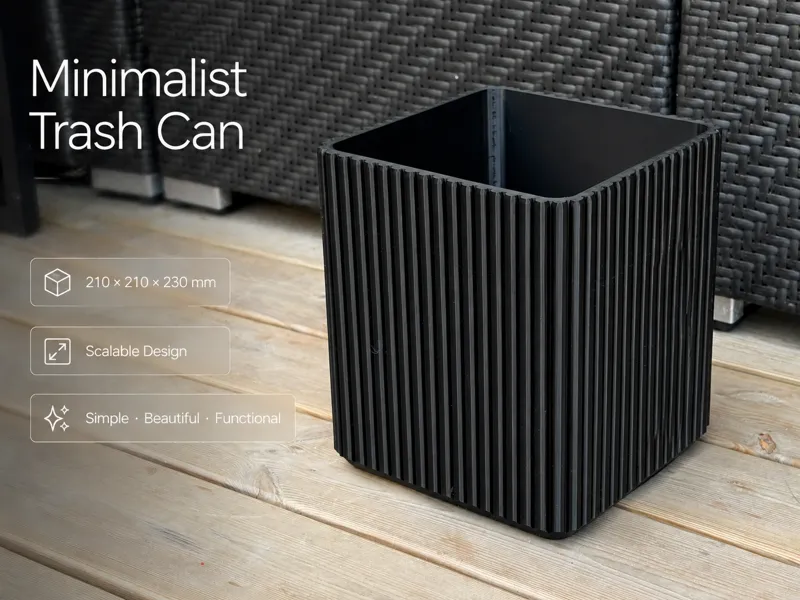 Ribbed and Sturdy Minimalist Trash Can – Full Size