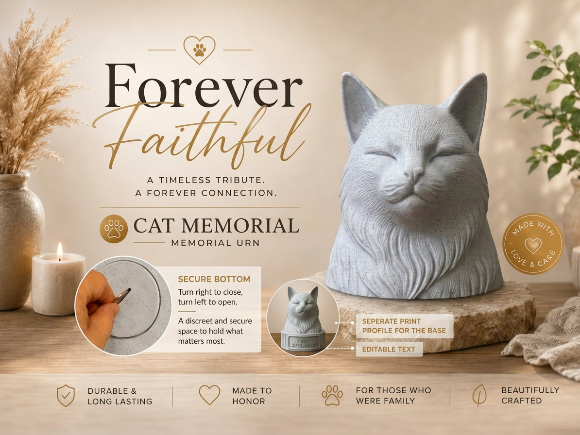 Cat Head Urn with Twist-Lock Bottom