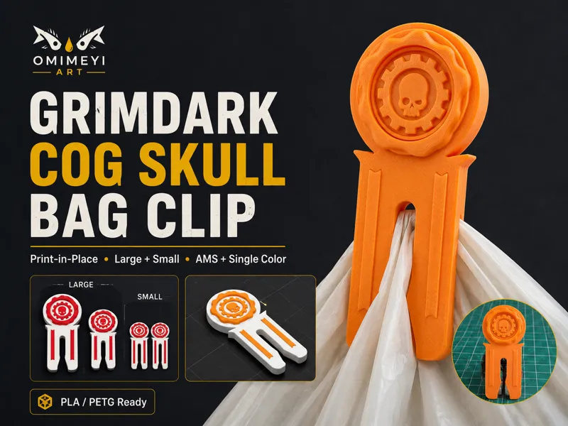 Wargaming Grimdark Cog Skull Hobby Bag Clip