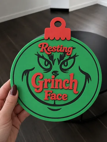 Letrero o emblema decorativo: Resting Grinch Face Christmas Bauble Decor 2 Sizes — vista de referencia 2
