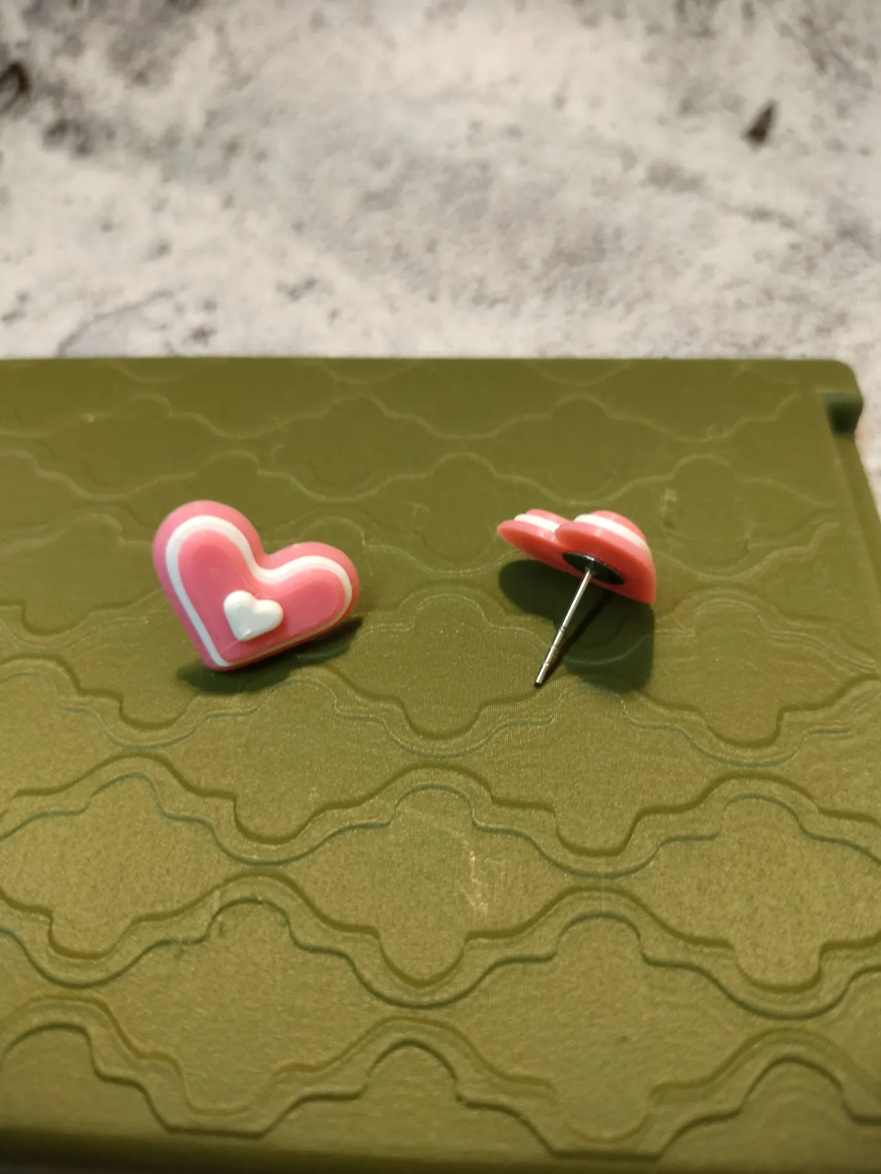small heart earring for Valentine's day with stand view 2