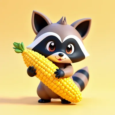 Racoon holding corn printmon
