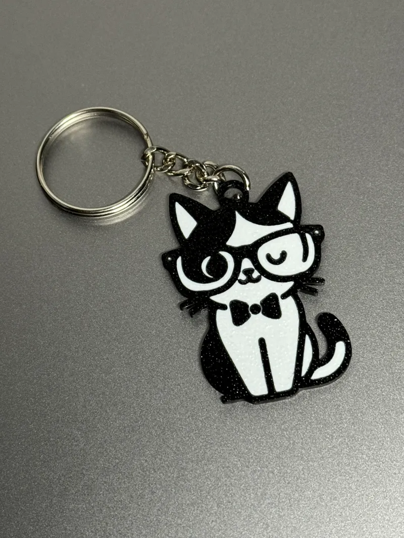 Cute Cat with Glasses Keychain