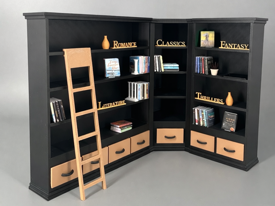 1:12 Modular Corner Library with Drawers & Ladder