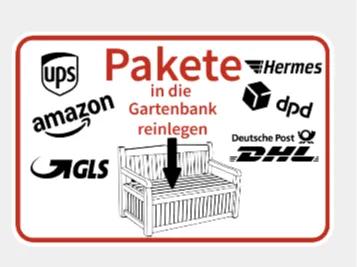 Pakete Gartenbank Schild