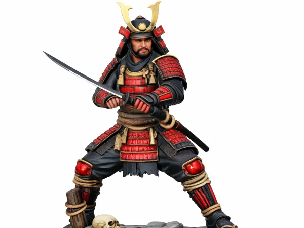 Figurine de samouraï en position de combat