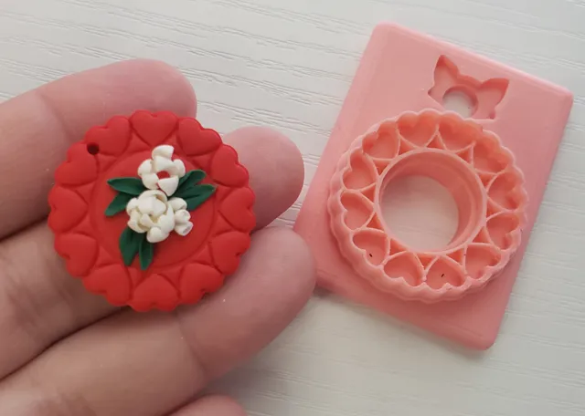 Heart Wreath Valentine Polymer Clay Earring Cutter