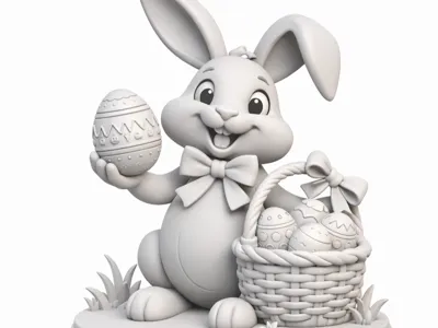Happy Easter Bunny 3D Cartoon Rabbit with Basket