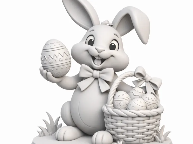 Happy Easter Bunny 3D Cartoon Rabbit with Basket
