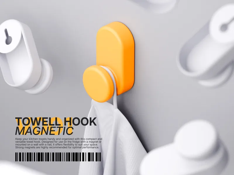 Towel Hook with Magnetic or Nail-Mount 