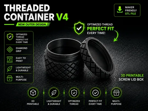 Caja o estuche: Threaded Container V4 - Design 2 — referencia de MakerWorld
