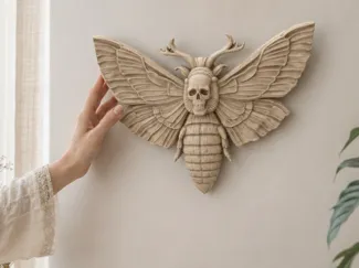 Wiccan Skull Moth Wall Decor with Antlers