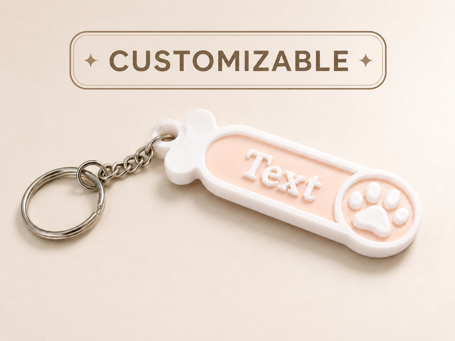 Custom Pet Name Keychain – Paw Print Tag