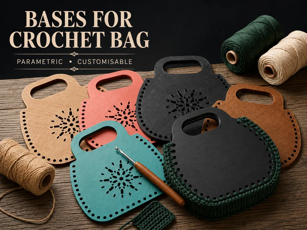 Letrero o emblema decorativo: Parametric Crochet Bag Base | Customisable. Referencia del modelo original.