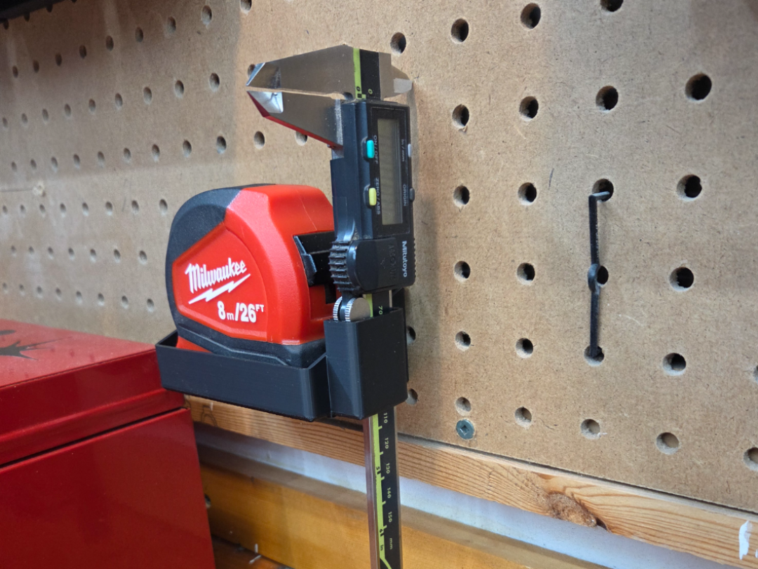 Measuringtape holder for Pegboard + caliper holder