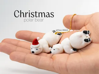 Polar Bear with Santa Hat - Articulated & Keychain