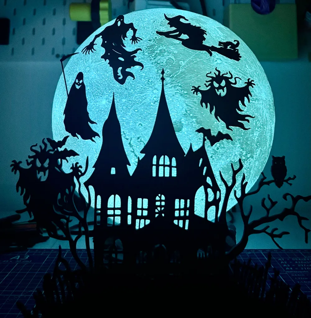 Lua Hallowwen Silhueta de Lua de Casa Assombrada Assustadora de Halloween - Modelo ...