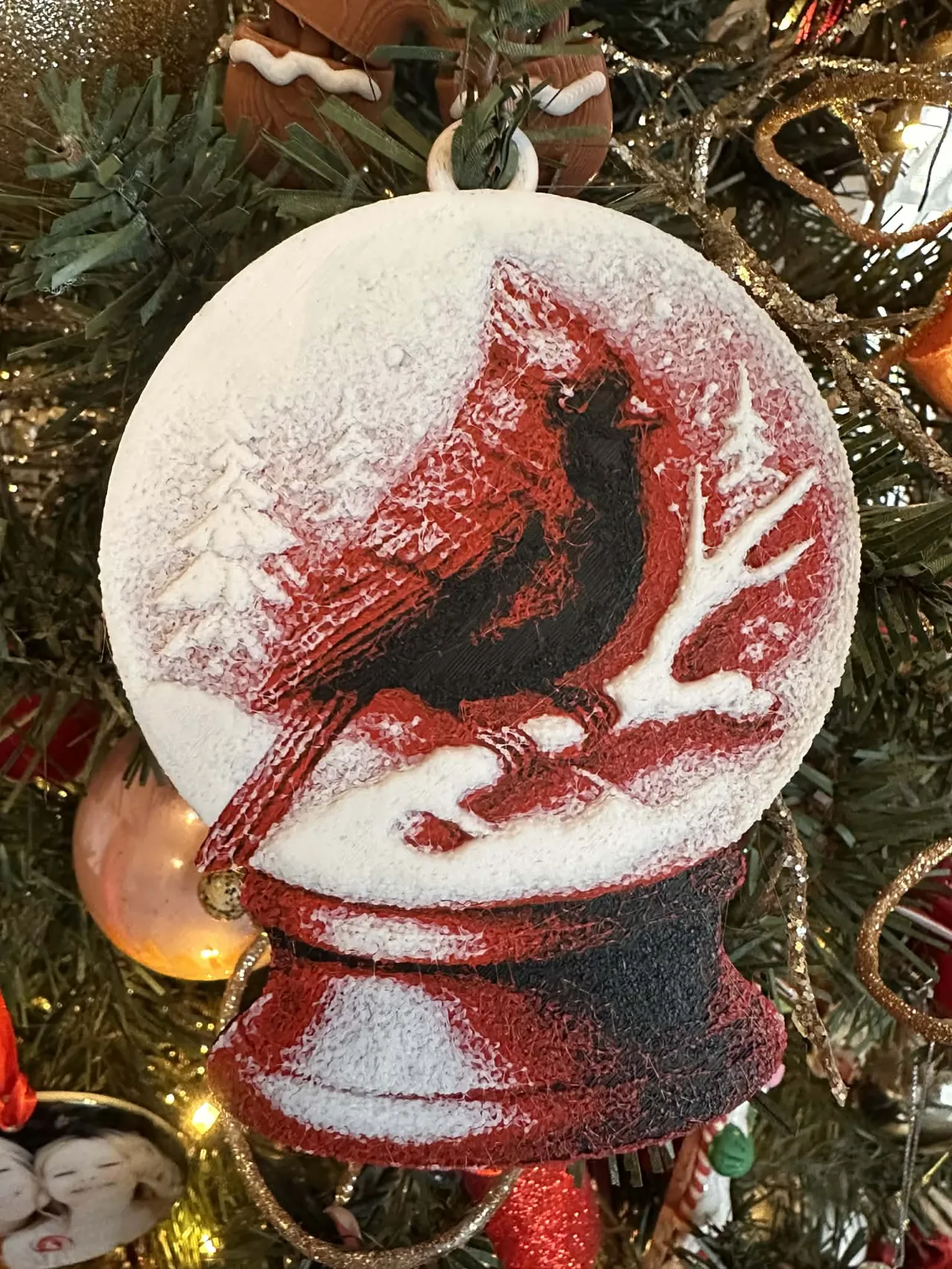 Cardinal Snow globe Ornament and Earrings view 3