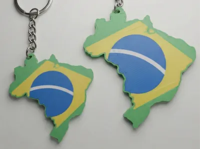 Brazil Map Flag Keychain - Double Sided/Low Waste