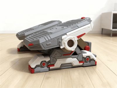 Mecha style office footrest with matching phone/tablet/iPad stand for desk setup - adjustable angle