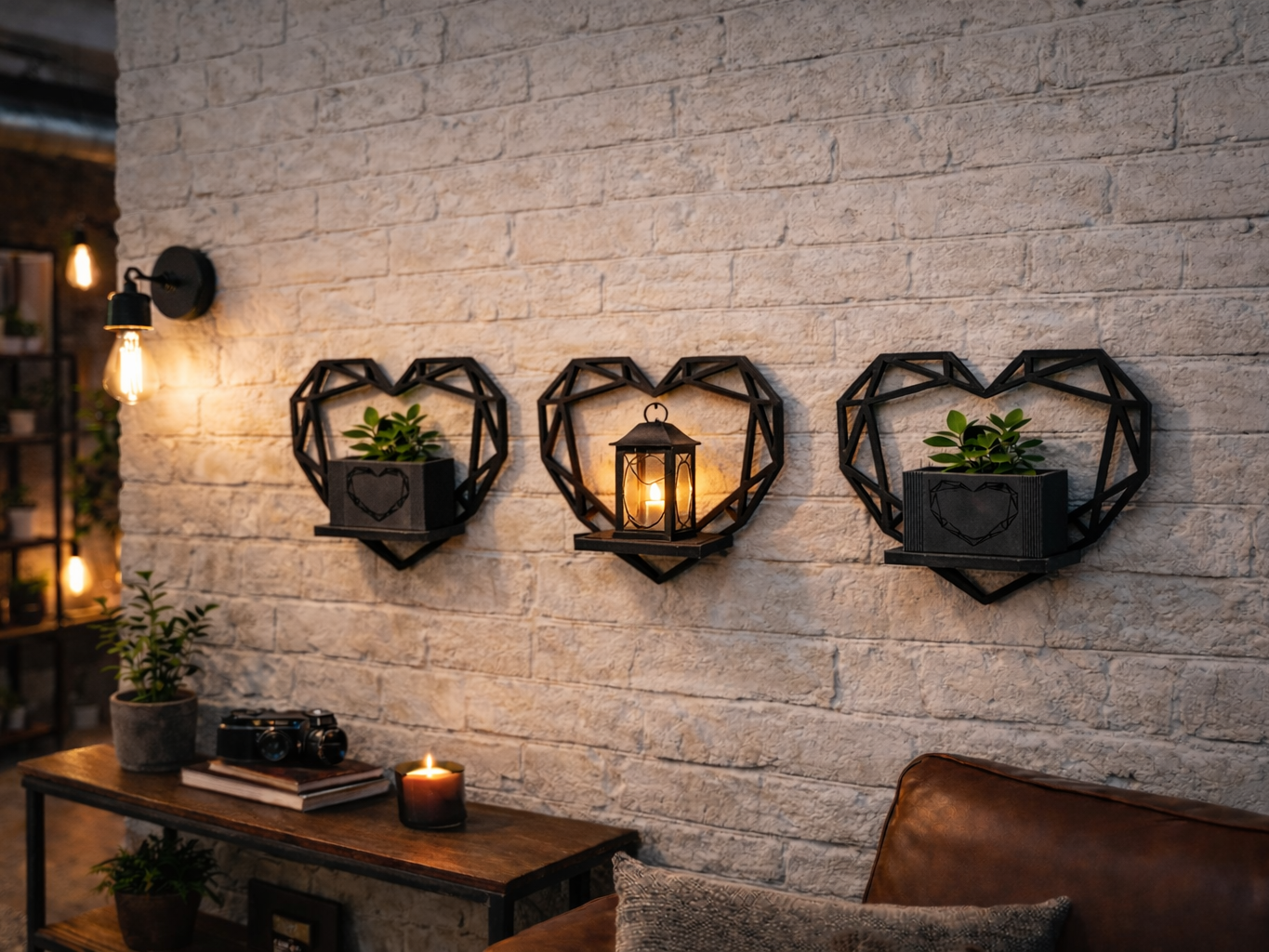 Modular Heart Shelf: Planter & Lamp Stand Duo loft