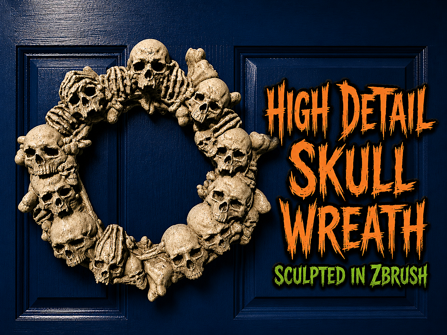Highly Detailed Gothic Skull Wreath 3D model