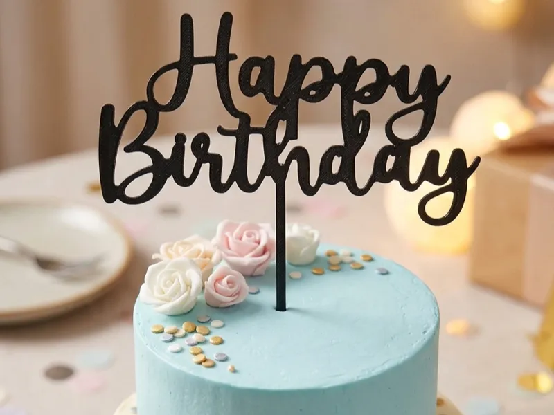 Elegant Happy Birthday Cake Topper