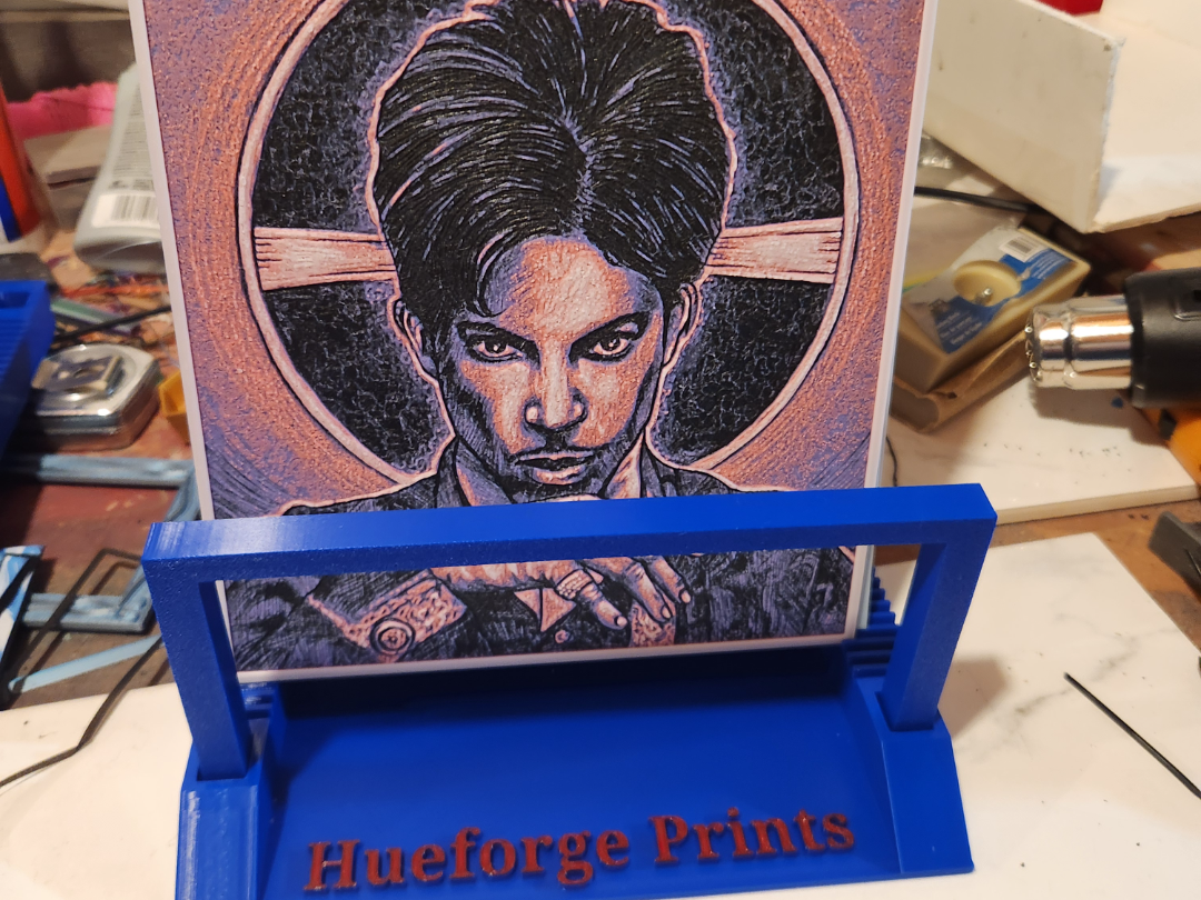 Table top display stand for HueForge Prints