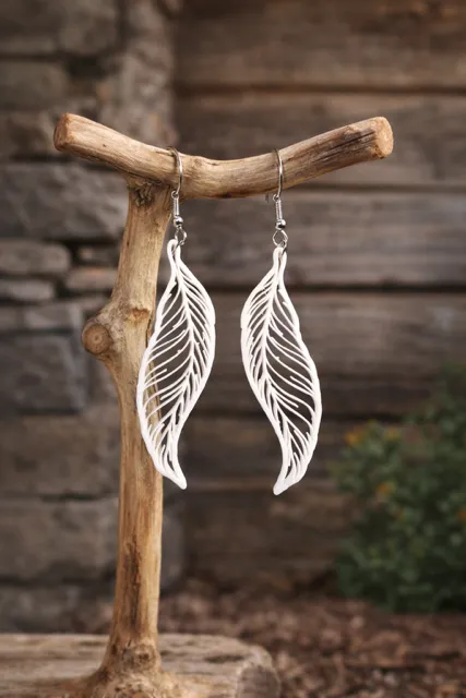 Elegant Feather Earrings (.2mm Optimized) view 4