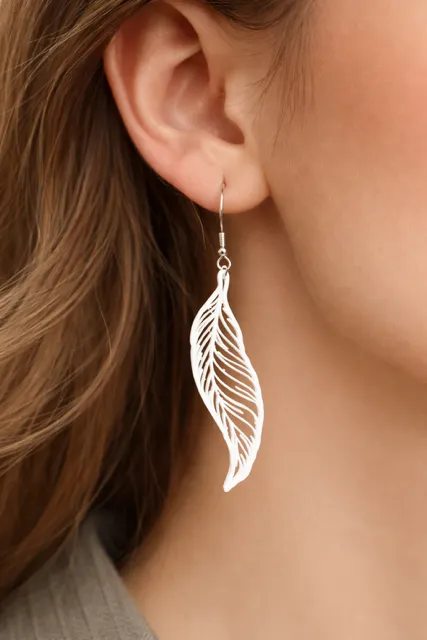 Elegant Feather Earrings (.2mm Optimized) view 3