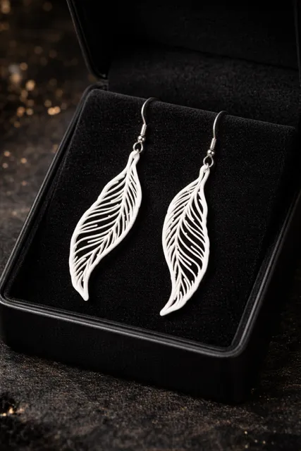 Elegant Feather Earrings (.2mm Optimized) view 2