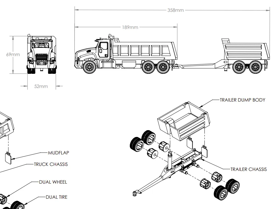 Dump Truck with Pup Trailer view 4