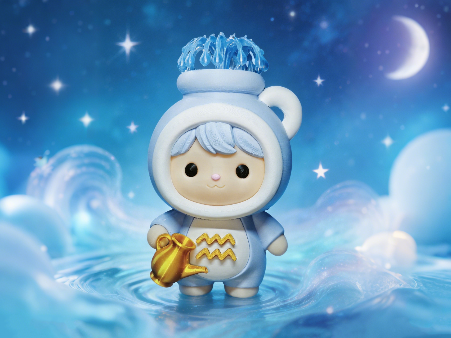 水瓶座水瓶水瓶座标志十二星座盲盒娃娃公仔模型手办水瓶座星座拆件分色