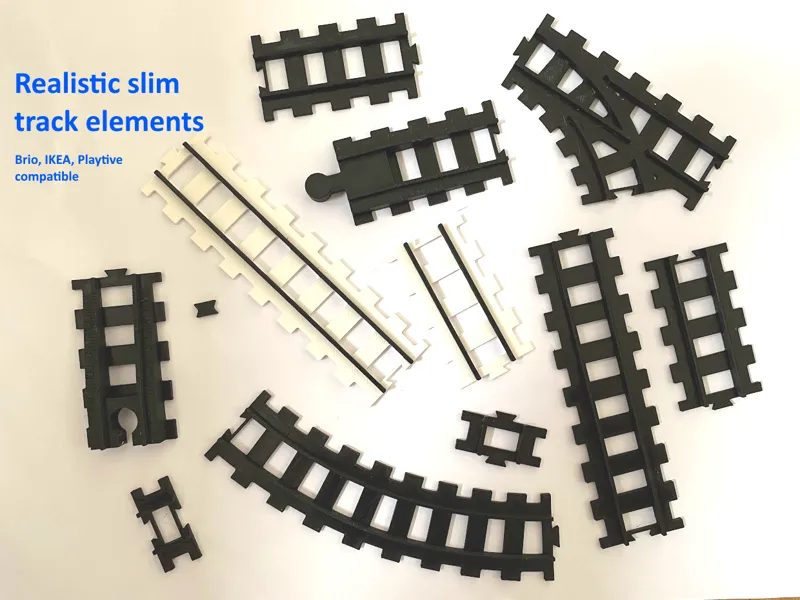 Realistic slim train track elements for train sets