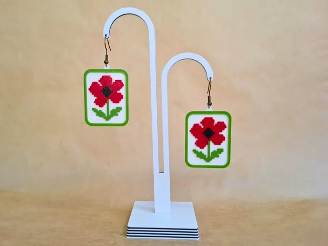 Pixel Poppy Earrings, Floral Ukrainian Style