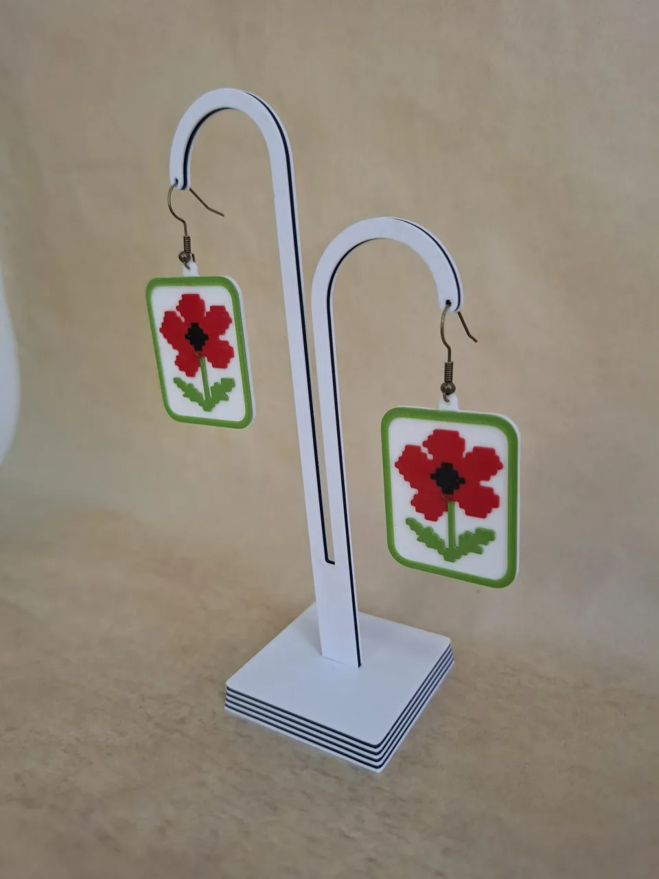 Pixel Poppy Earrings, Floral Ukrainian Style view 2