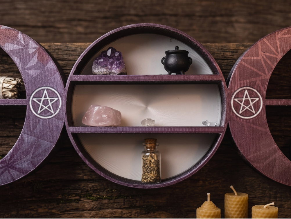 Triple goddess crystal or knick knack shelf