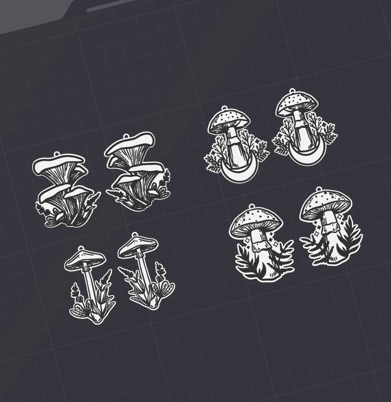 Mushrooms & Moons Earrings Set 2, Quick Print view 2