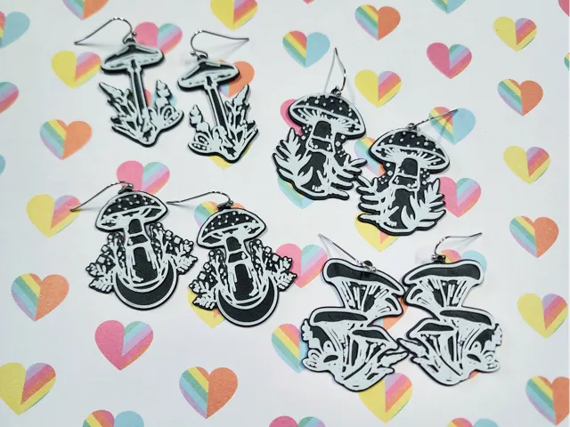 Mushrooms & Moons Earrings Set 2, Quick Print