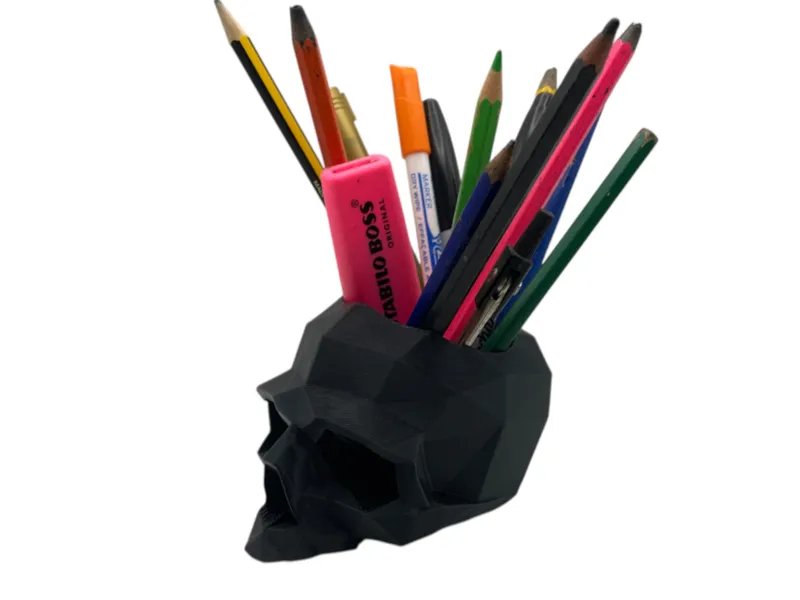 Skull Pen Holder: Gothic Desk Organizer Geometric