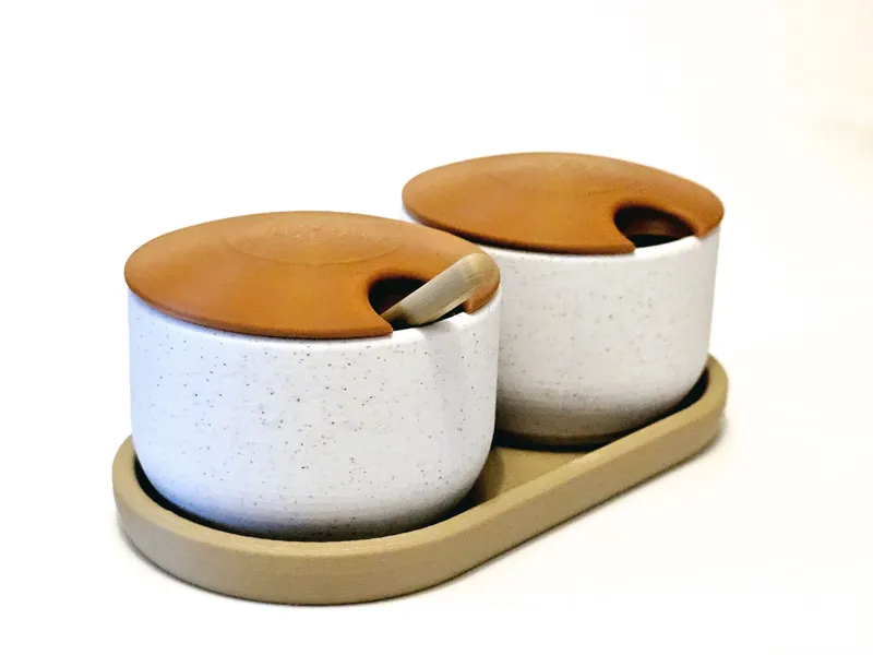 Salt and pepper bowl with tray