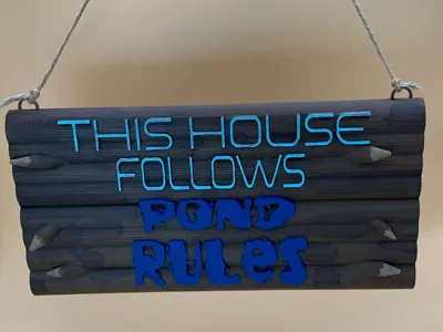 Pond Rules sign for house inspired by Hoppers