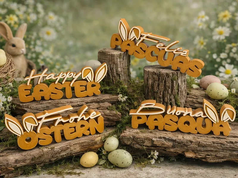 Frohe Ostern Schriftzug, verchiedene Sprachen
