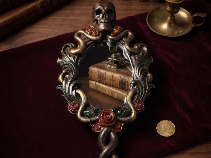 Gothic Elegance Skull Hand Mirror