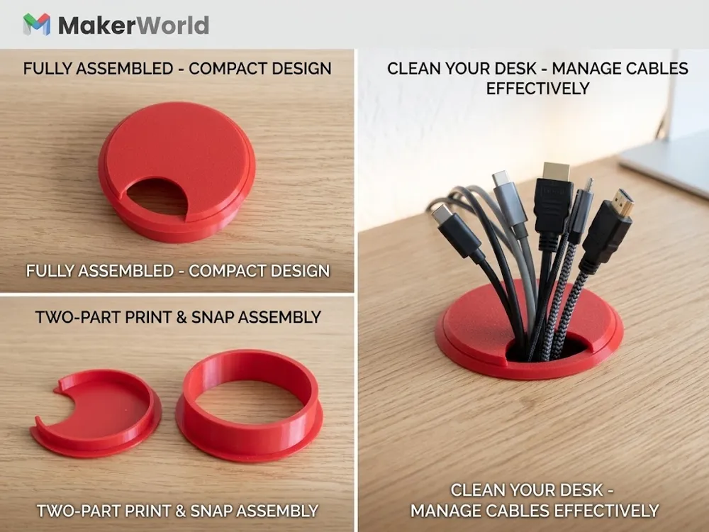 Tapa o cubierta: Customizable Desk Cable Grommet –2Piece Easy Print. Referencia del modelo original.