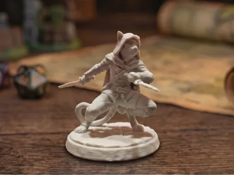 Escenografía en miniatura: Tabaxi Rogue - Catfolk Assassin & Dual Daggers — referencia de MakerWorld