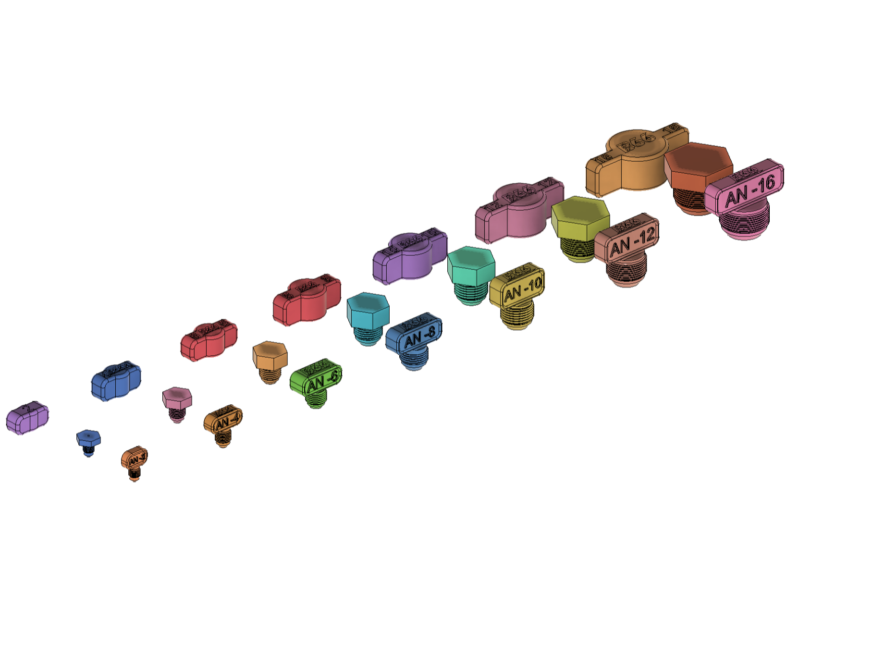 AN fittings, Male and female, from -2 to -16