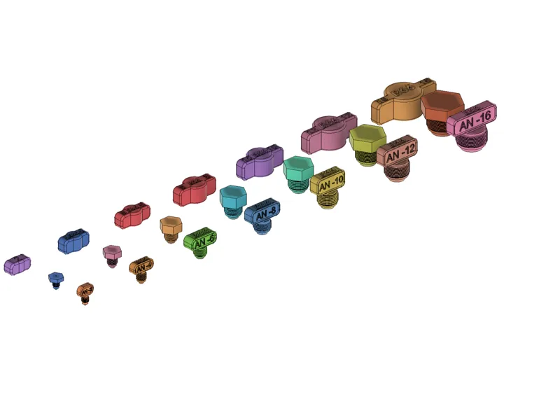AN fittings, Male and female, from -2 to -16