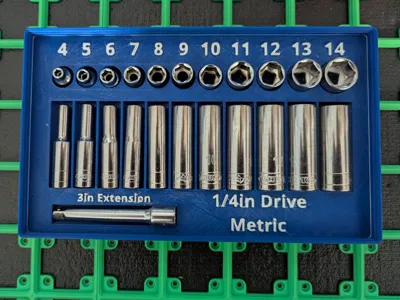 Gridfinity 1/4in 4-14mm Socket + Deep Holder